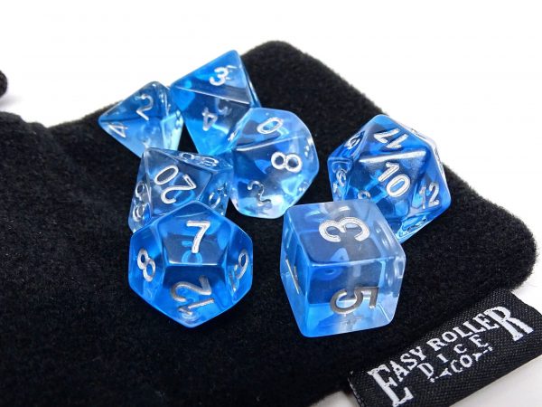 Translucent blue dice set from Easy Roller Dice