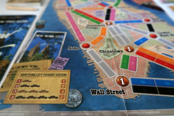 Close up of Ticket to Ride NY game board