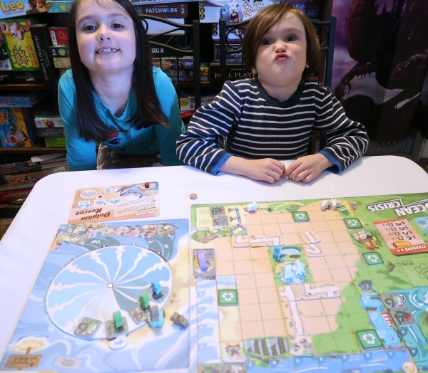 My kids ready to play the Ocean Crisis board game.