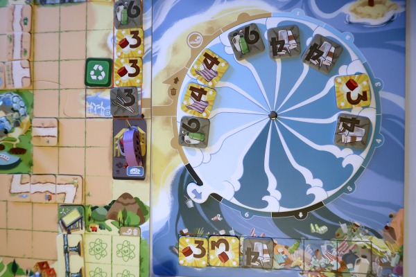 The Ocean Crisis game board and garbage tiles
