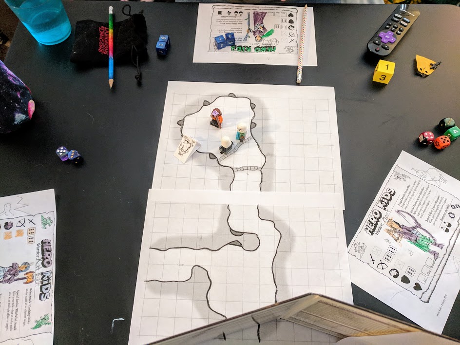 Hero Kids fantasy RPG map and character sheets we used while playing.